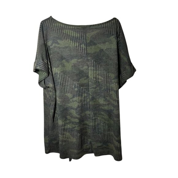 Womens Camo Print Ribbed Top W/ American Flag Pocket & Front Tie 3X By First Lov - Picture 3 of 5